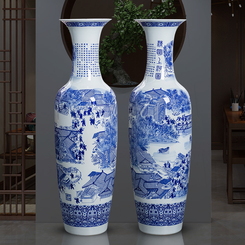 景德镇陶瓷器特大号手绘青花瓷花瓶家居客厅酒店开业落地装饰摆件