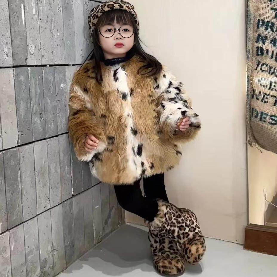 儿童新款皮草外套仿狐狸毛老钱斑马纹南美豹纹洋气加厚轻奢女冬季