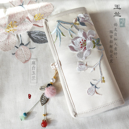 汉元素中式古风森系文艺复古小清新刺绣帆布丝绒长款短款手拿钱包
