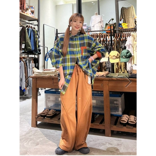 N2026早春 后背字母刺绣撞色渐变格子宽松简约衬衫