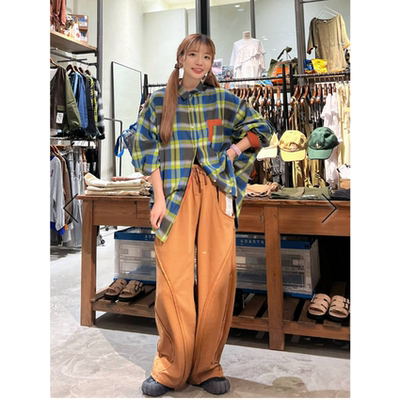 N2026早春 后背字母刺绣撞色渐变格子宽松简约衬衫