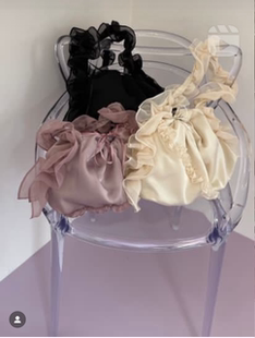 seemi2024春夏 单肩手提包QC 甜美人气网纱花边抽绳收口式