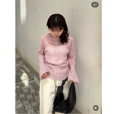 纯正！2026春夏 画报款 唯美精致后背系带花朵镂空针织衫