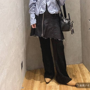 JS2026春夏 精工拼接不同蕾丝中缝线微喇叭长裤