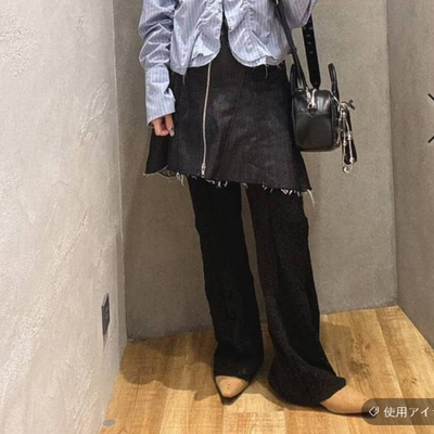 JS2026春夏 精工拼接不同蕾丝中缝线微喇叭长裤