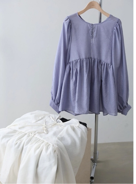 Bab2026春夏 前后两面穿高腰宽摆减龄灯笼袖小衫