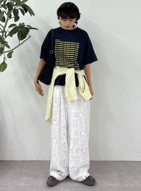 CP2026夏季 精工拼接方块不同蕾丝图案休闲长裤
