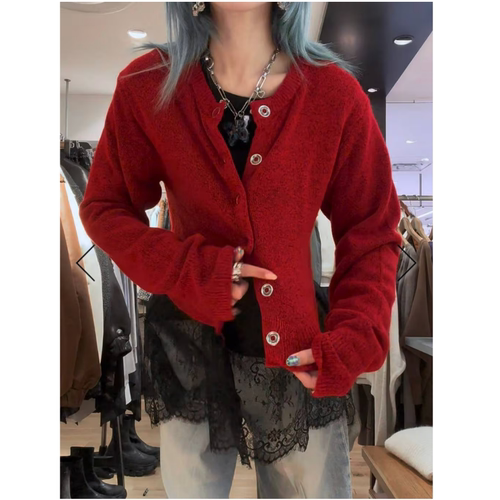 JS2025冬季 圣诞特辑客供圆圈扣基础叠搭针织开衫