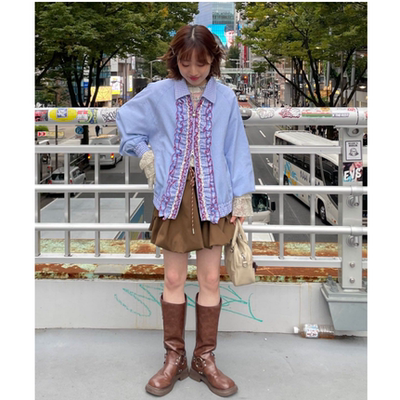 CP2026春季 别注清新大小格子花边可拆卸大蝴蝶结夹克外套