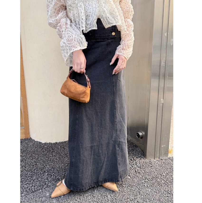 kas2026春夏季 复古高腰立体口袋长款牛仔半身裙