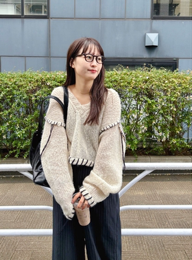 kas2025冬季 V领气质款超柔软手工缝线针织衫