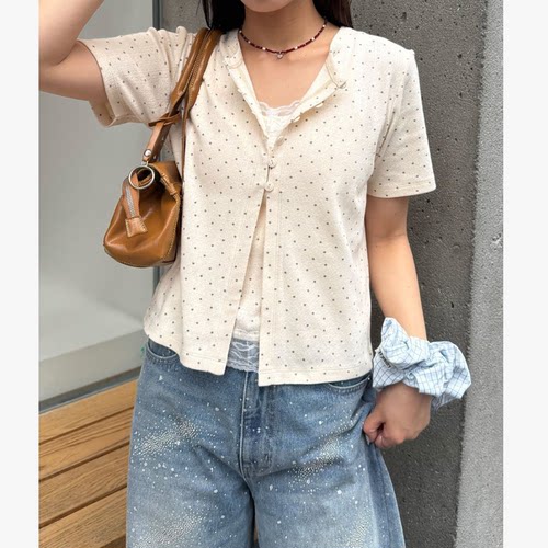 CP2026夏季 蕾丝拼接碎花吊带+短袖开衫 两件套