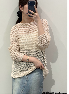 K*F2026春夏 精致混色钩花镂空氛围感针织衫