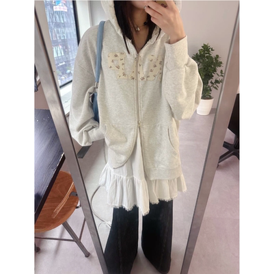 CP2026春季 碎花贴布字母花边连帽卫衣