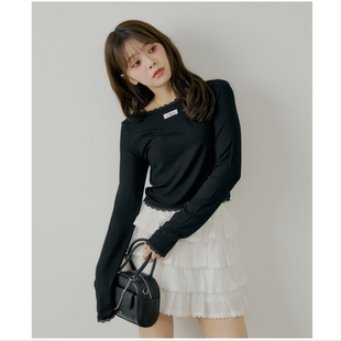 chico2025秋冬 前后两面穿甜美蕾丝花边打底小衫