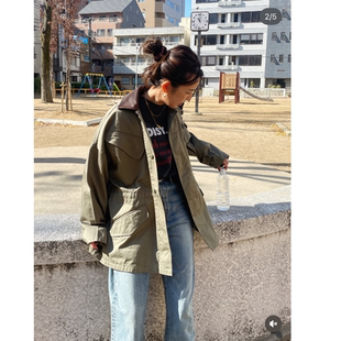 复古PU皮拼接领帅气工装 画报款 休闲风衣外套 2026春季 纯正