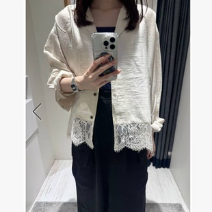 BF2026秋季 丝滑亲肤拼接蕾丝小翻领衬衫