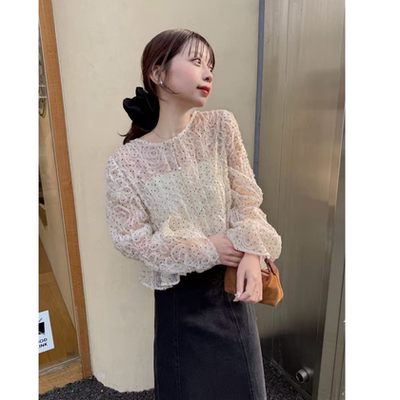 kas2026夏季 人气网纱立体盘花精品微透感小衫