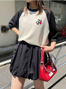 CP2025夏季 男女同款 爱心字母刺绣华夫格插肩袖T恤QC