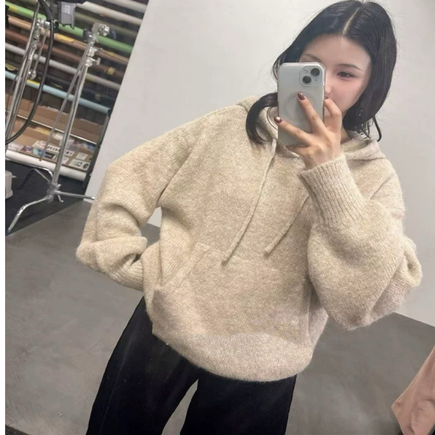 FS2025冬季 柔软质感连帽休闲插袋宽松毛衣