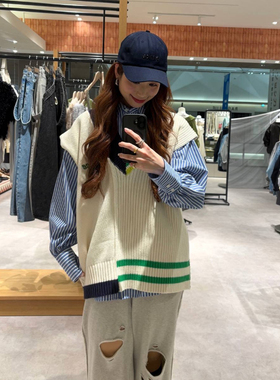 LF2025春季 pr1nce限定合作款 左右拼接色V领落肩针织马夹QC