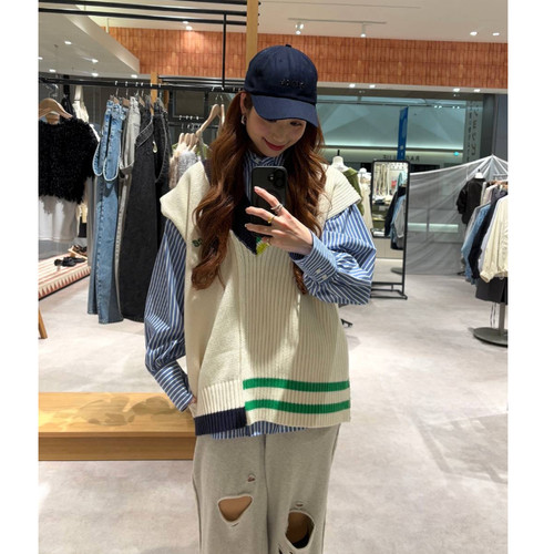 LF2025春季 pr1nce限定合作款 左右拼接色V领落肩针织马夹QC