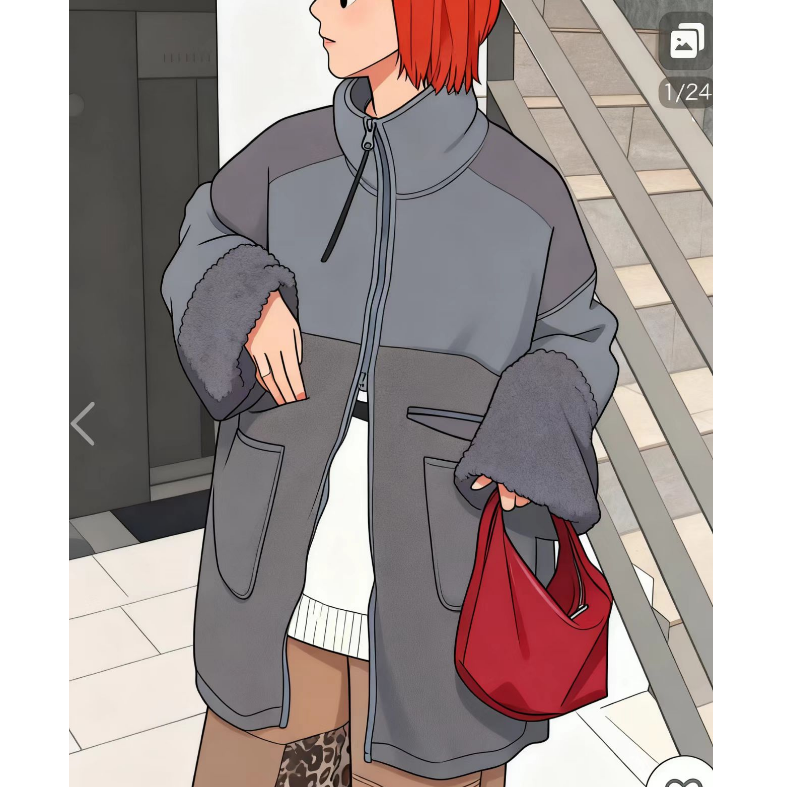 CP2025冬季 重工ets颗粒绒面拼接色块中长款双头拉链外套