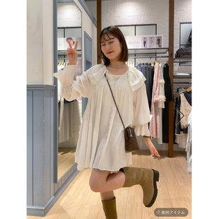 LF2026春夏 中长款 衬衫 甜美大荷叶领系带喇叭袖