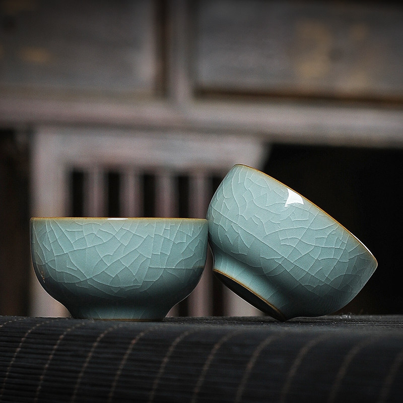 小号青瓷主人杯家用陶瓷哥窑冰裂茶杯个人单杯品茗杯龙泉功夫茶碗