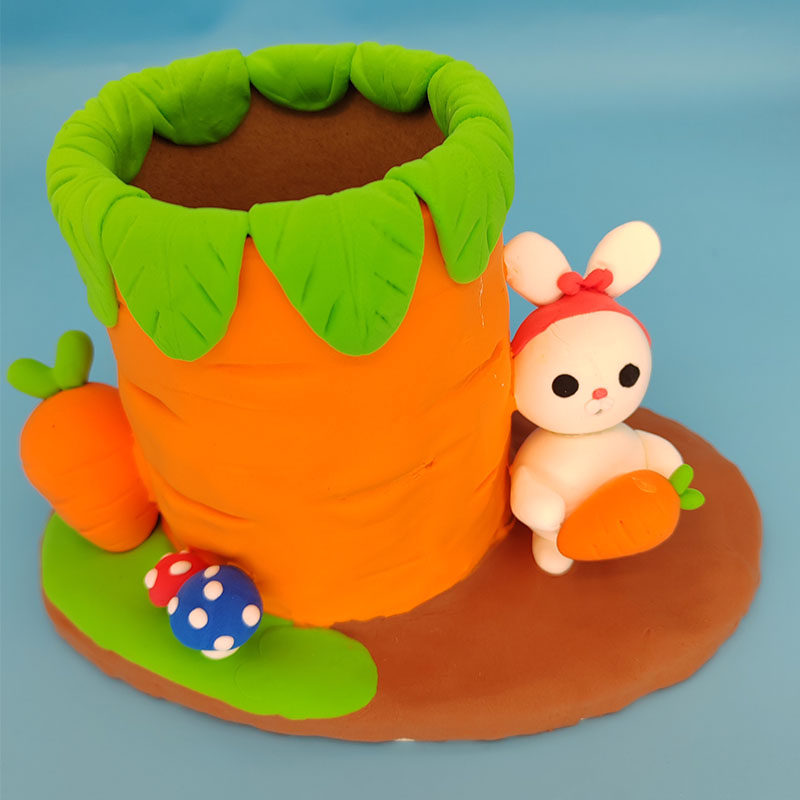 变废为宝 废旧利用 环保手工 创意笔筒成品 黏土兔子笔筒 存钱罐