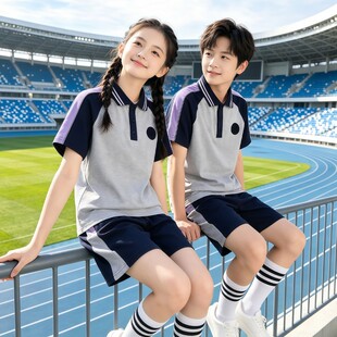 辽宁省沈阳市小学生夏季统一校服短袖短裤两件套男女通用套头校园