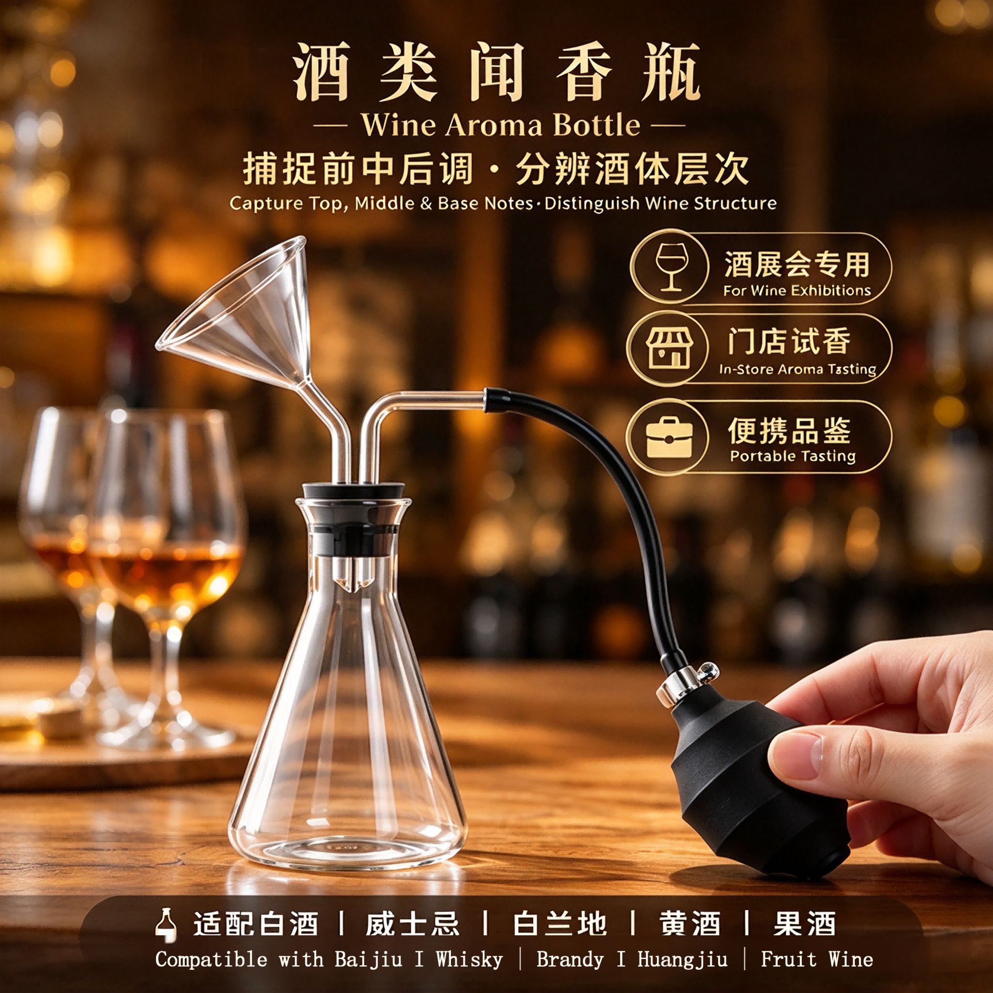 酒类闻香瓶红酒白酒品鉴瓶威士忌试香器酒类调酒器品酒闻香醒香瓶