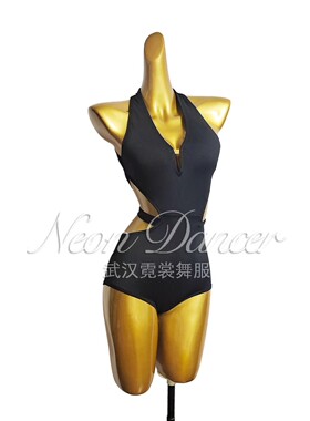 NeonDancer 新款女拉丁舞练功服 无袖深V领 大露背连体上衣