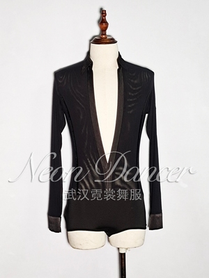 NeonDancer 武汉霓裳舞服 男士拉丁舞网纱上衣 拉丁艺考服比赛服