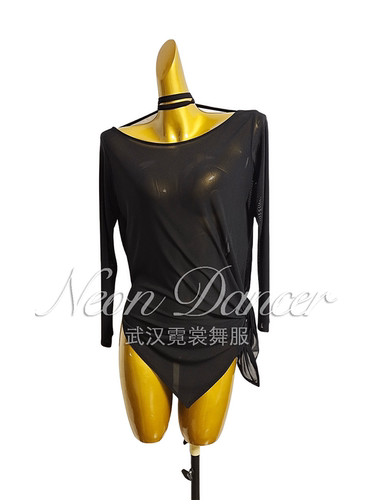 NeonDancer 新款女拉丁舞服 宽松版网纱罩裙 长袖高开衩练功服