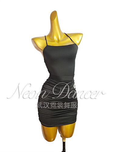 Neon Dancer 女拉丁舞服 黑天鹅同款吊带练功服 后背交叉带包臀裙