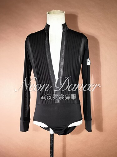Neon Dancer男士专业拉丁舞服 胸前打褶连体上衣 男生比赛 艺考服