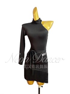 Neon Dancer 女拉丁舞服 Liza同款练功服 高领单袖流苏裙 艺考服