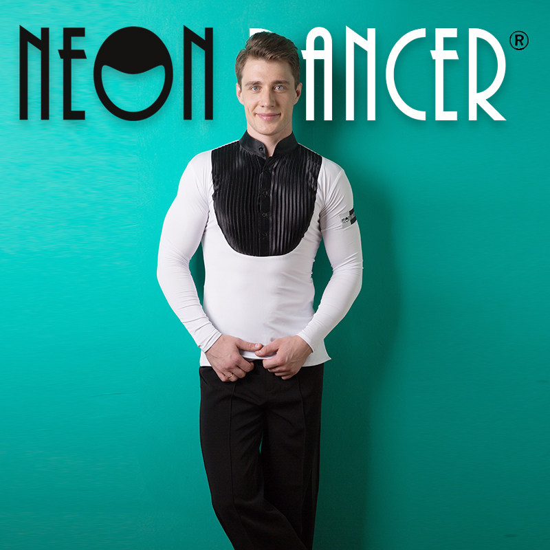 NEON DANCER 男士拉丁舞练功服 比赛服 新款立领胸前百褶上衣