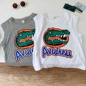 洋气男童中小童无袖 儿童鳄鱼背心2024夏季 新款 T恤纯棉休闲上衣潮