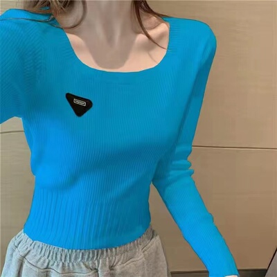 方领套头高腰短款毛衣女