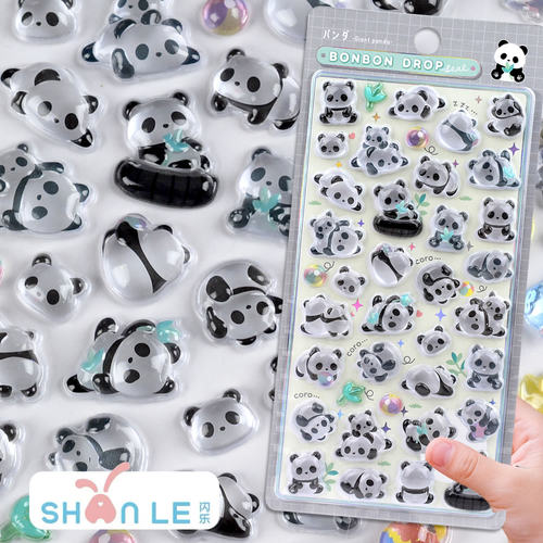闪乐日系可爱动物熊猫立体浮雕贴