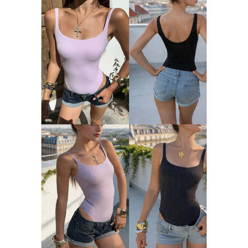 SKIMS家FITS EVERYBODY BODYSUIT薄紧身收腹U领裸感连体衣美背心