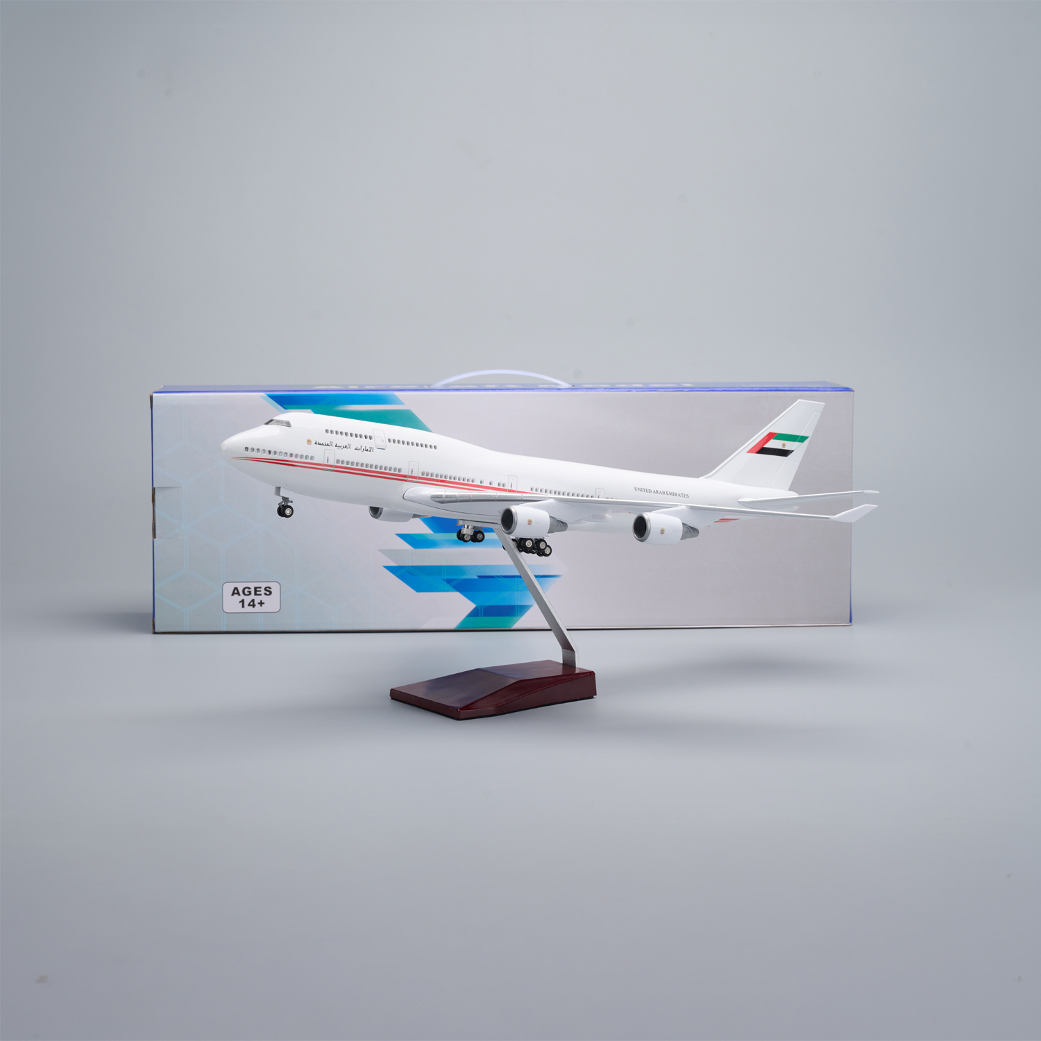 带灯阿联酋航空总统专机747仿真民航客机飞机模型摆件礼品礼物