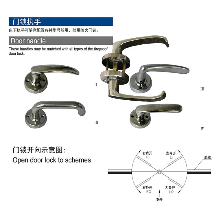 门锁手执手把不锈钢实心手把IMPA490144船用防火锁配件船舶五金