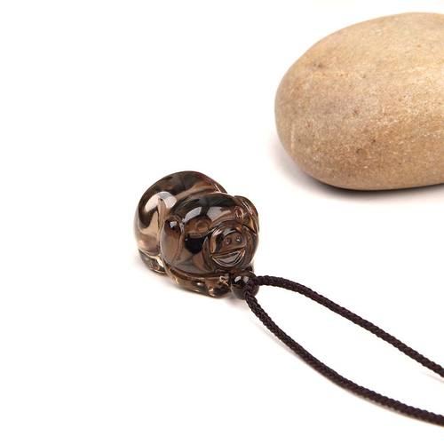 天然黑水晶猪吊坠挂坠猪项链