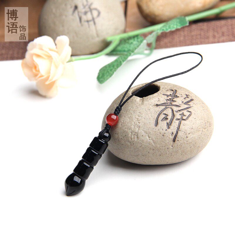 文昌笔手机坠手机链挂件天然黑曜石水晶文昌笔小吊坠饰品金榜题名