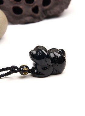 天然黑曜石狗吊坠黑水晶狗