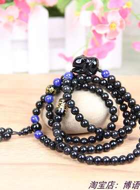男女天然黑曜石老鼠手链