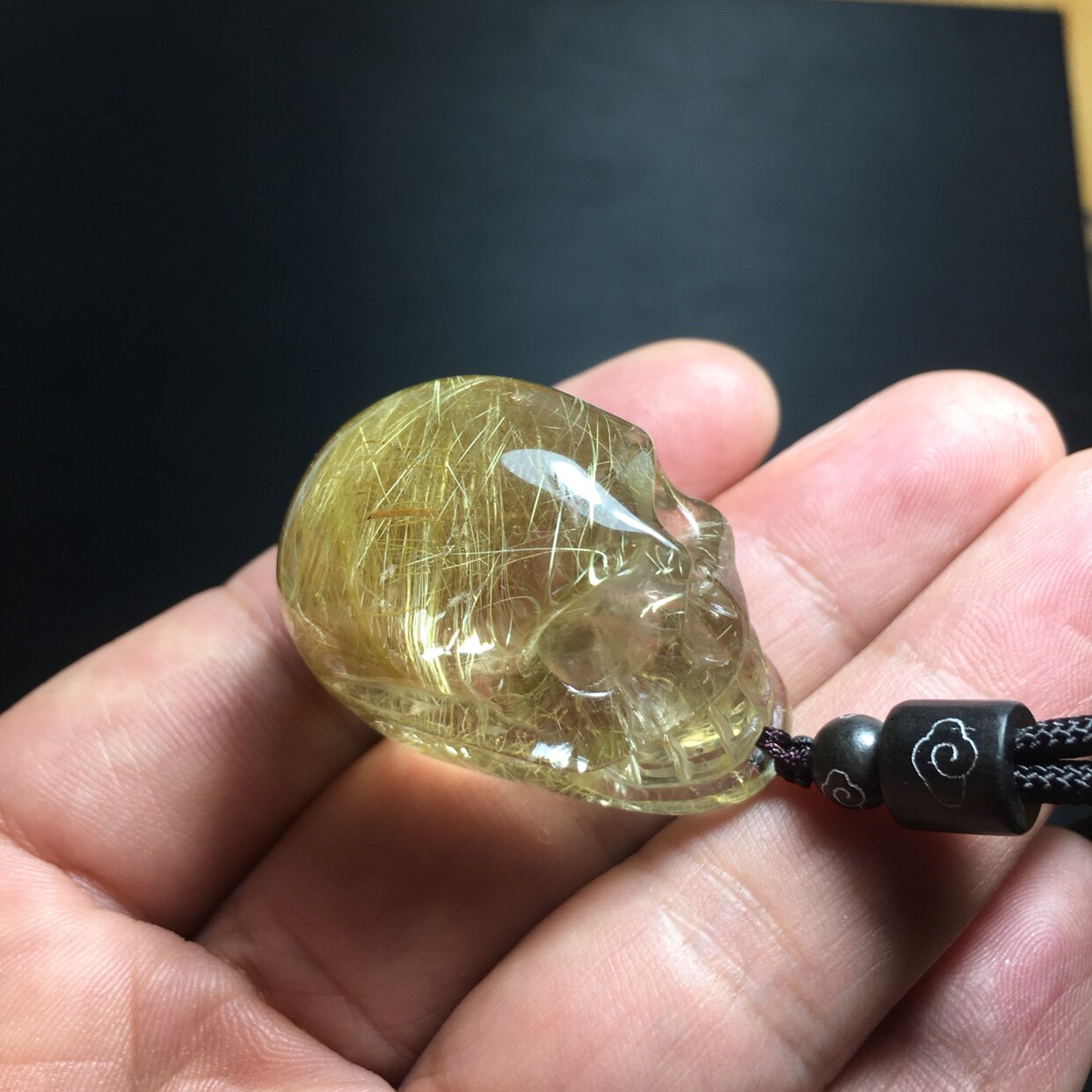 精雕天然金发晶骷髅头挂坠项链男女款金发晶挂件饰品骷髅水晶发晶